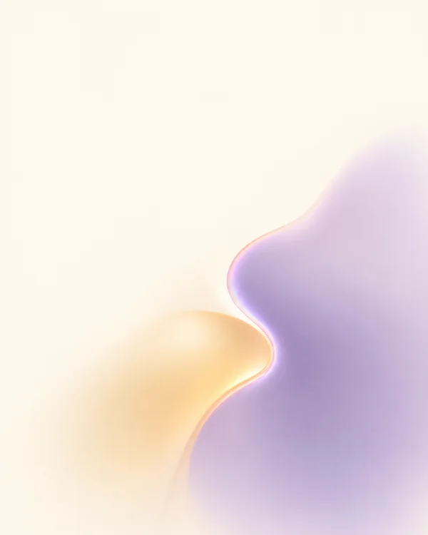 Abstract optical artwork on a warm ivory ground, with a broad translucent lavender field and a smaller pale amber field meeting along a luminous, irregular…