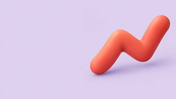 A thick coral-red sculptural zigzag with rounded ends floats over a pale lavender field, casting a soft shadow and leaving broad open space on the left.