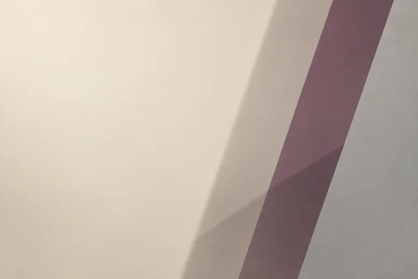 A minimalist abstract composition with a warm beige field and overlapping translucent diagonal planes in pale grey and muted aubergine, concentrated along the…