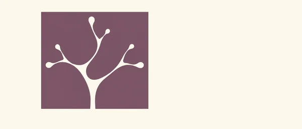 A muted-plum square on a warm-ivory ultrawide field contains an ivory branching network that enters from its lower edge and ends in rounded tips; broad empty…