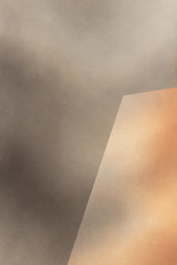 A portrait abstract composition with a smoky taupe gradient over a warm grey, finely textured ground.