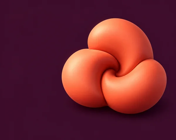 A coral-orange, three-lobed inflated abstract form curls into a central depression against a deep aubergine background, with soft highlights and broad empty…