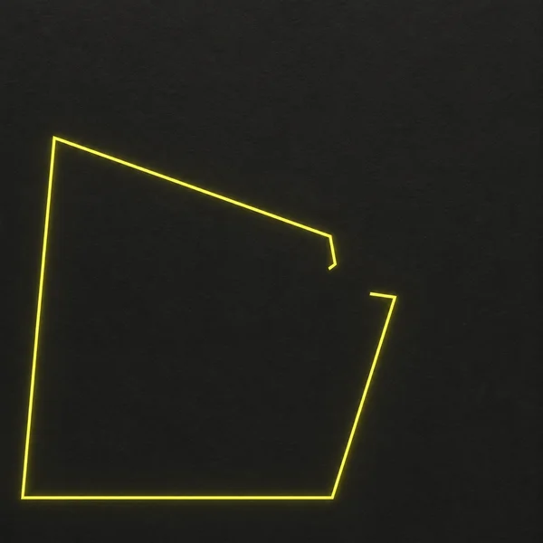 A thin glowing citron-yellow angular contour with an open upper-right gap sits across the lower-left portion of a dark charcoal, visibly textured field…