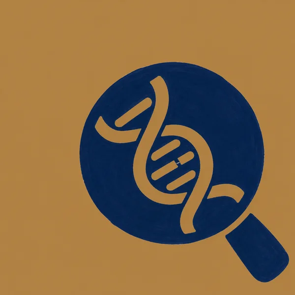 A large midnight-blue magnifying glass with a thick short handle sits diagonally against a bronze background.