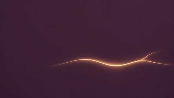 A softly glowing pale-gold filament with a forked end curves across the lower part of a muted aubergine field, leaving broad empty space above.