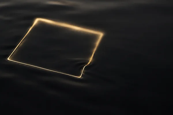 A skewed rectangular outline of pale gold light lies across a dark, subtly rippled liquid surface, with a broad empty area to the right.