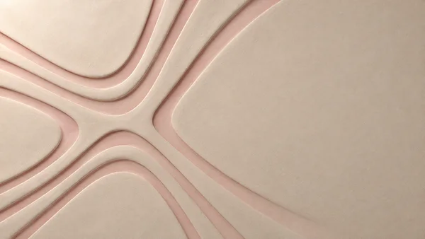 A matte beige clay-like surface with broad pale pink curved grooves sweeping across the left side and fading toward a large open area on the right; soft…