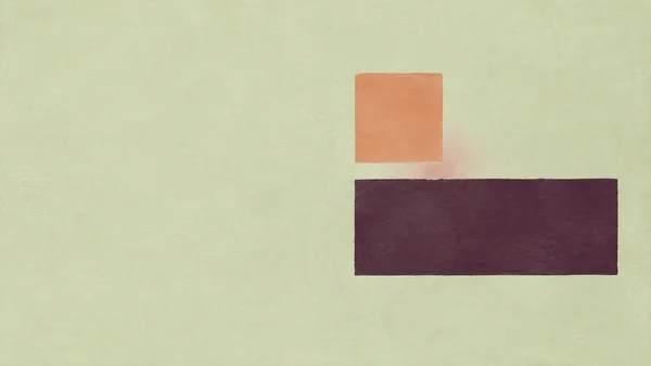 A pale pistachio textured ground with a muted apricot square above the left end of a broad aubergine rectangle; a faint blush haze softens the gap between the…
