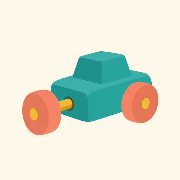 A chunky teal toy car with a small block-shaped cabin sits on a warm cream background.