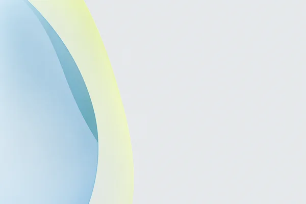 Two translucent curved planes in pale blue and yellow-green overlap along the left side of a light cool-grey field, leaving broad empty space on the right.