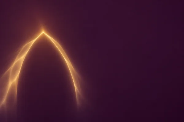 A pale-gold luminous arch rises from the lower-left area against a smooth deep aubergine field, with broad soft light washes around its bowed sides and open…
