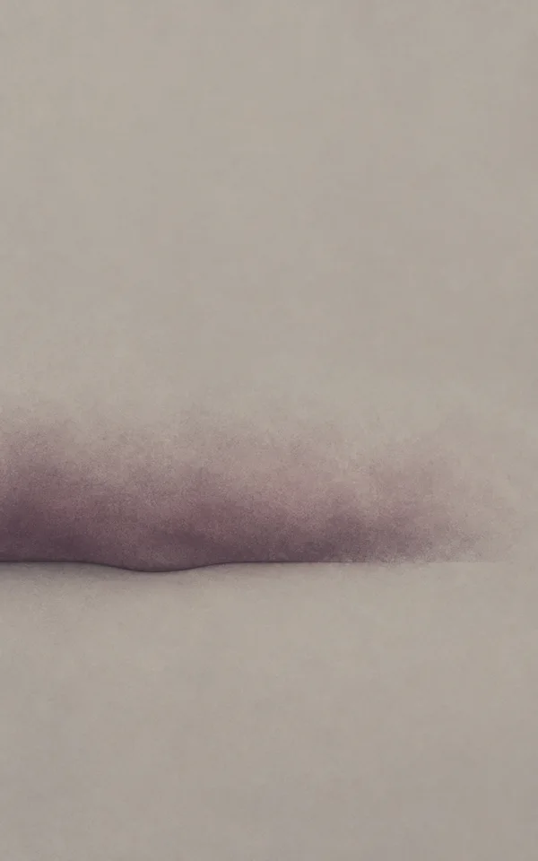 A warm grey textured field with a muted plum band across the lower-middle area, feathered along its upper edge and ending before the right edge.
