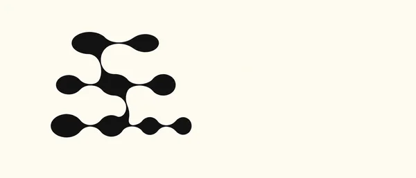 A compact black biomorphic form made of three staggered rows of rounded lobes sits left of centre on a broad warm-ivory field, with generous empty space to the…