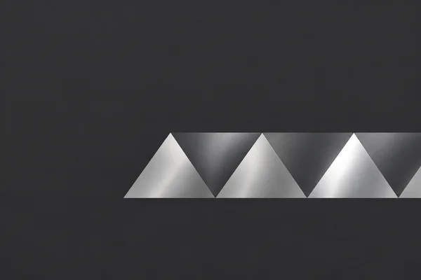 A horizontal band of alternating silver and dark pewter triangular facets crosses the lower-middle of a charcoal background, with broad empty space above and…