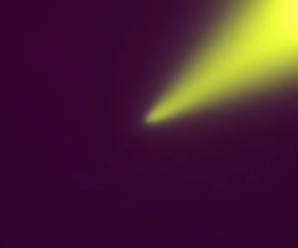 A blurred citron-yellow triangular flare enters from the upper-right over a deep aubergine background, tapering to a rounded point near the center.