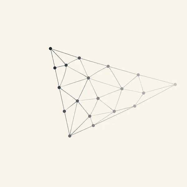 An irregular triangular mesh of dark-to-light circular nodes and fine connecting lines sits slightly right of center on a warm off-white square background…