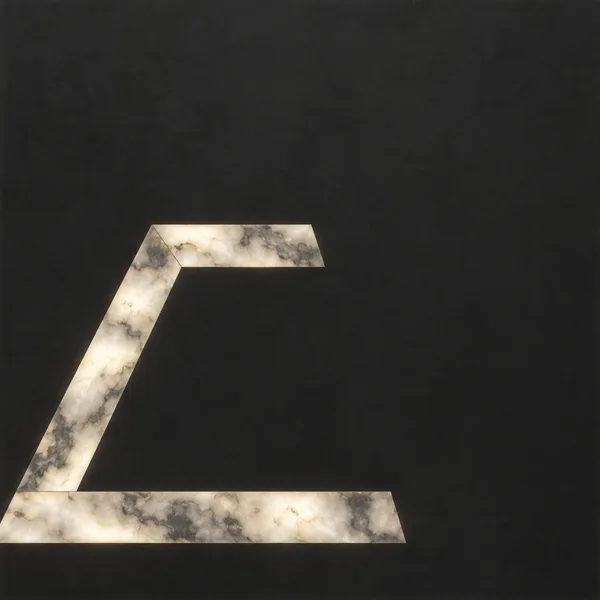 A glowing ivory-and-grey veined angular form sits in the lower-left of a dark charcoal square, with broad empty space above and to the right.