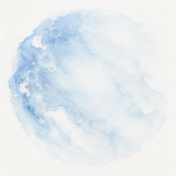 A pale blue watercolor wash with darker pigment along its left curve, irregular white openings and faint circular marks on textured off-white paper.