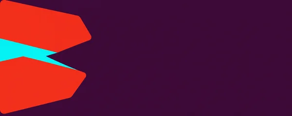 A pair of large vermilion angular plates enter from the left edge, separated by a bright turquoise zigzag against a spacious dark aubergine background.