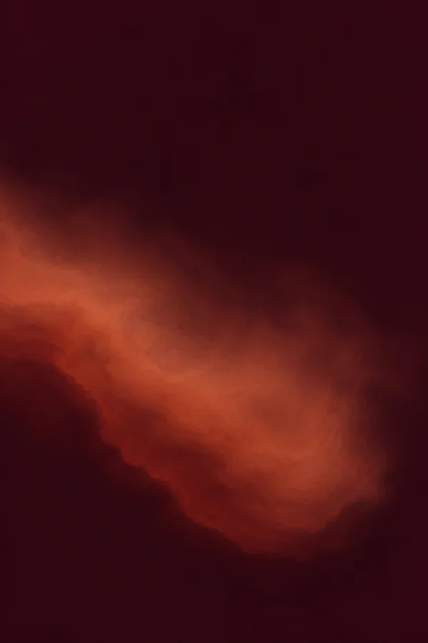 Portrait abstract artwork with a smoky wine-colored background and a broad terracotta plume sweeping diagonally from the left toward the lower right, with dark…