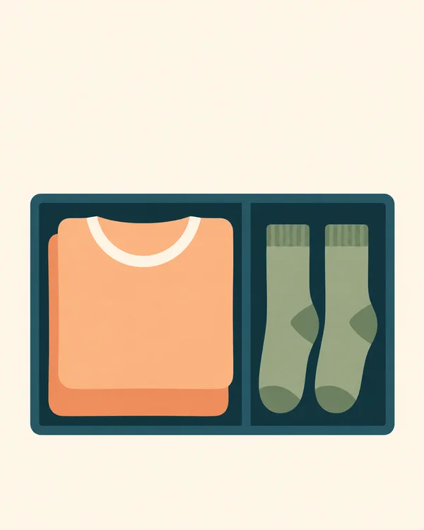 A dark teal rectangular drawer organiser sits on a warm cream background.