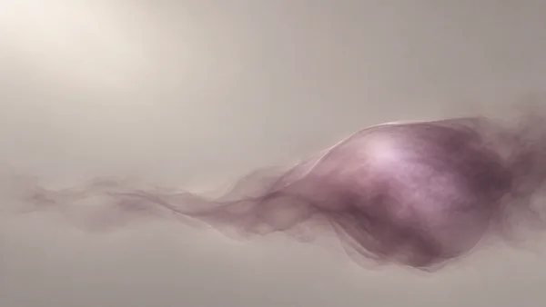 A translucent dusty-plum plume stretches across the lower part of a warm-grey field, swelling into a softly illuminated mass on the right and leaving broad…
