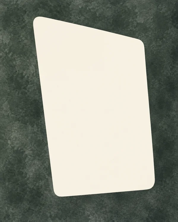 A large, softly rounded ivory quadrilateral sits within a dark green-gray textured field, with its upper edge slanting downward to the right.