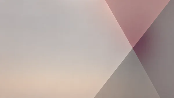 A minimalist abstract composition on a softly graded pearl-grey background, with translucent dusty-rose and smoke-grey geometric planes crossing on the right…