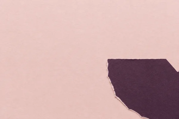 A textured deep aubergine paper shape lies on a pale blush paper background, with a rough torn left and lower edge and broad open space across the left side.