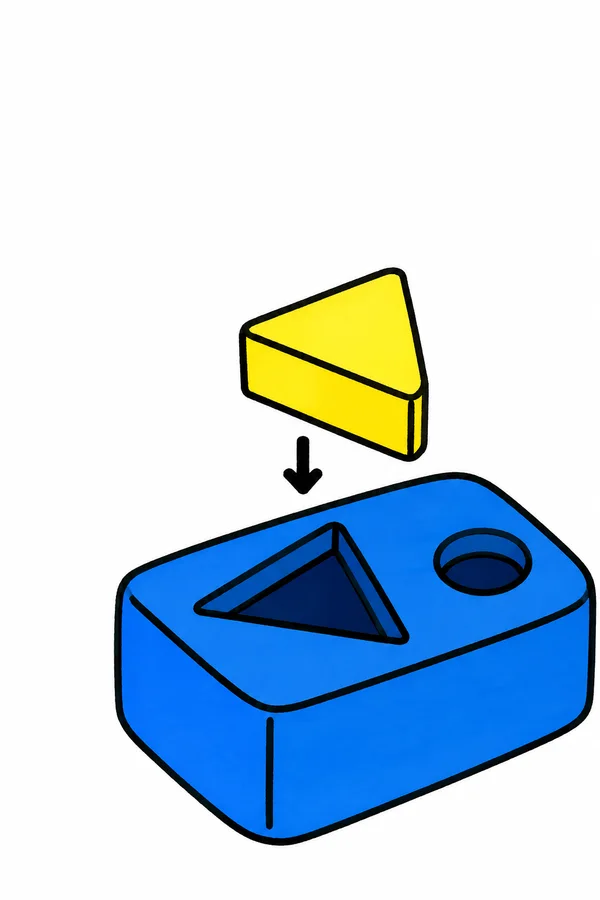 A cobalt-blue shape sorter with a triangular opening and a smaller round opening sits on a white background.