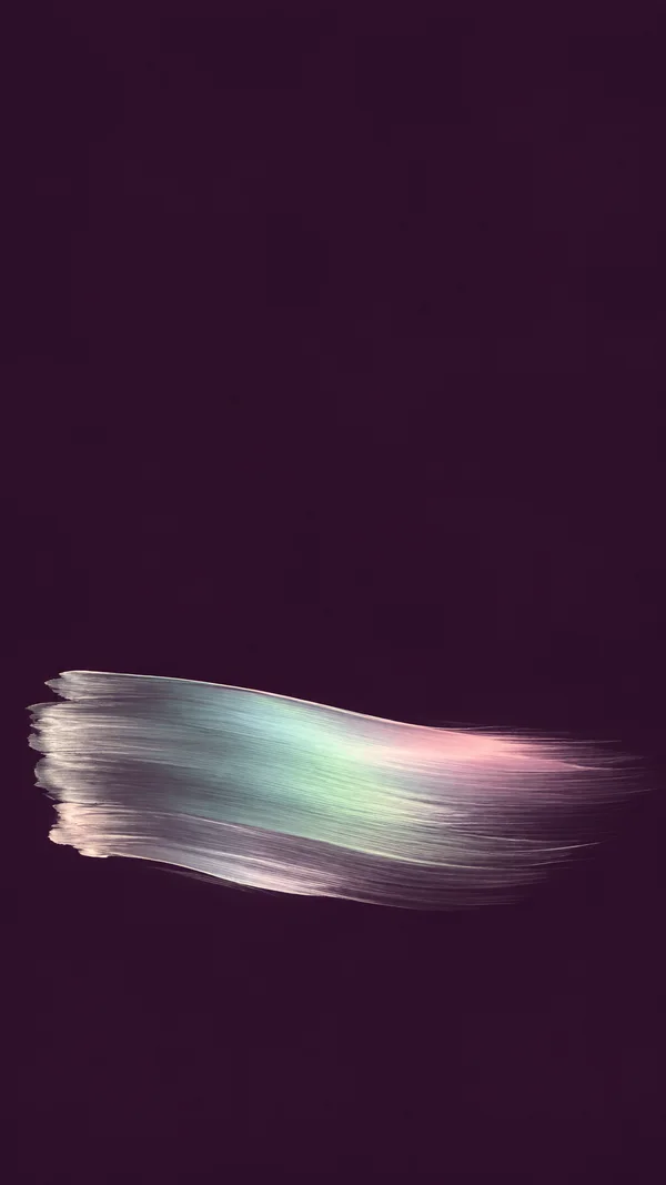 A broad silver, mint and rose luminous brush-like streak crosses the lower portion of a vertical deep aubergine field, with fine directional lines and a large…