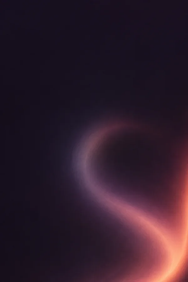 A soft coral, rose, and lavender light leak sweeps inward from the lower-right edge in a broad curved arc against a near-black violet field.
