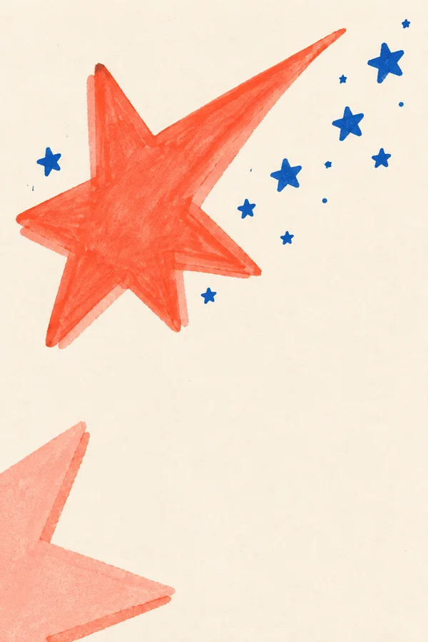 A large irregular coral star with an elongated point fills the upper-left area of a warm cream paper background.